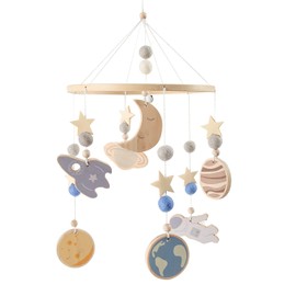 IEATFO Space Nursery Mobile - Crib Mobile for Babies - Wooden Baby Mobile -Solar System Crib Mobile Astronaut Space Theme Nursery Bed Decoration,Gift for Newborn (Blue Space)