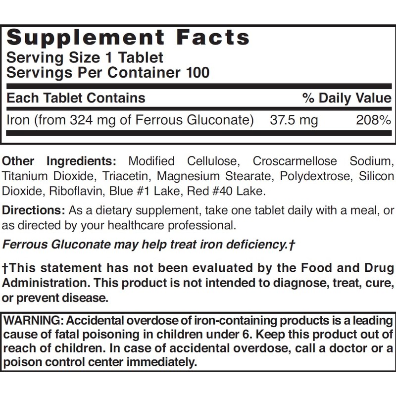 Nature's Blend Ferrous Gluconate Tablets, 100 Count