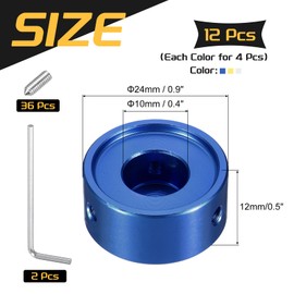 MECCANIXITY 12 Pcs Footswitch Toppers Guitar Pedal Button Caps Metal Footswitch Top Cover 3/8" Multi-Color for Guitar Effects Pedal Buttons, Blue, Gold, Silver