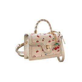 QWINEE Women's Cherry Print Top Handle Satchel Purses Retro PU Leather Crossbody Bags White One Size