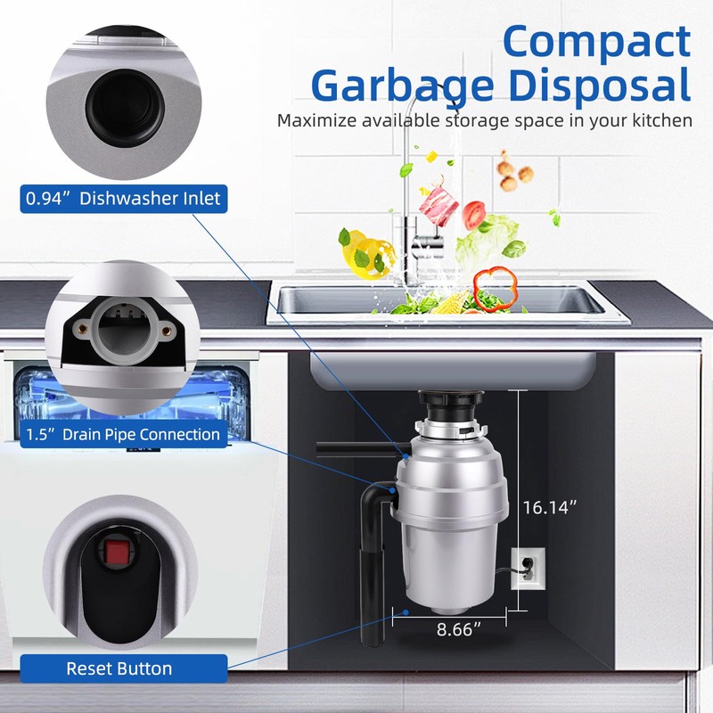 GarveeTech Garbage Disposal 1 Hp, Continuous Feed Noise Insulation Food