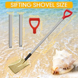 pdpdoc Sifting Shovel, Heavy Duty Metal Sand Sifter for The Beach, 53.5" Long Sand Sifter Shovel for Beach Fun, Chicken Coop, Farm Goat Stall Sand Poop Cleaning, with Ergonomic D-Grip Handle (Gold)