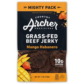 Country Archer Grass-Fed Beef Jerky - Beef Jerky Snack Pack Bulk, Individual Pack, Protein Snack, Gluten Free, Paleo - Mango Habanero, 7 oz
