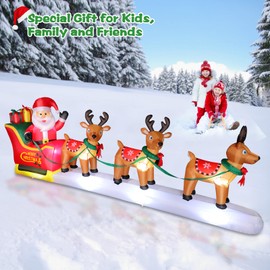 12FT Long Christmas Inflatables Santa Claus on Sleigh with 3 Reindeer Yard Decoration, Cute Blow Up Santa Xmas Decor with Bright LED Lights for Outdoor Garden Lawn Home Holiday Party