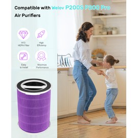 Byseacore P200/P200S Replacement Filter Compatible with Welov Air Purifiers P200S P200 Pro, 4-stage Filtration with H13 HEPA Activated Carbon Filter, 2 Count