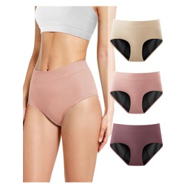 TIICHOO Women's Incontinence Underwear Washable Leakproof Protective Briefs 3 Pack(Large, Beige/Rose Gold/Brown)
