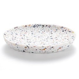 Luxspire Soap Dish, Resin Soap Tray Soap Holder Container Box, Oval Soap Plate Case, Sponge Dish Scrubbers Tray Holder for Bathroom Vanity Shower Kitchen Sink Counter Top, Terrazzo