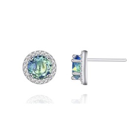 YOQUCOL 8mm Bright Ocean Blue Cubic Zirconia Crystal Round Stud Earrings Pierced Earrings For Women