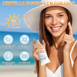mopayzer Centella Sunscreen SPF 50, Hyalu Cica Sunscreen for Face, Water Resistant Strong UV Protection No White Cast, Madagascar Face Sunscreen Oil Free, Water Fit Sun Serum(Blue 1)