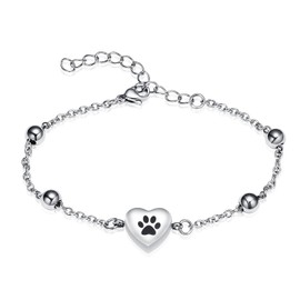 shajwo Urn Bracelet for Ashes for Women Men Dog Cat Paw Print Pet Cremation Jewelry Adjustable Memorial Keepsake Link Bracelet,Silver