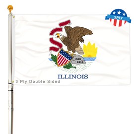3 Ply Illinois State Flag 2x3 Ft 150D Polyester Double Sided Outdoor Heavy Duty Vivid Colors with Durable Canvas Header and 2 Brass Grommets