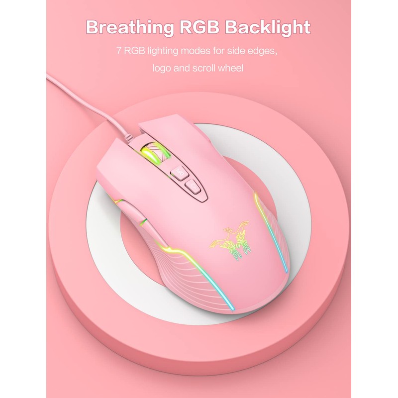 PHNIXGAM Wired Gaming Mouse, Ergonomic RGB Computer Mouse with RGB