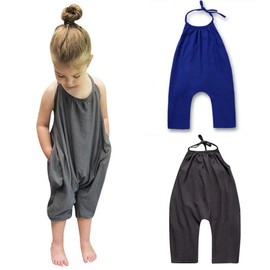 Baby Girls Summer Romper Cute 2 Pack Backless Harem Strap Jumpsuits 1-4 Years Old