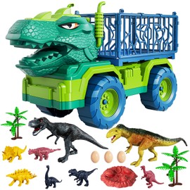 TEMI TEMI Dinosaur Truck Toys for Kids 3-5 Years, Tyrannosaurus Transport Car Carrier Truck with 8 Dinosaur Figures, Activity Play Mat, Dinosaur Eggs, Trees, Capture Jurassic Play Set for Boys and Girls