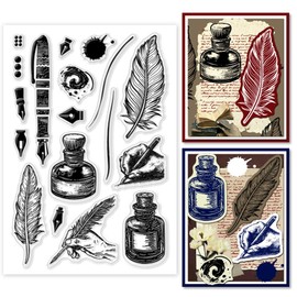 PH PandaHall Pen Clear Stamps Retro Silicone Clear Stamps Vintage Style Transparent Pen Rubber Seal Stamps for Card Making DIY Scrapbooking Album Crafting Decoration 4.3x6.3 Inches