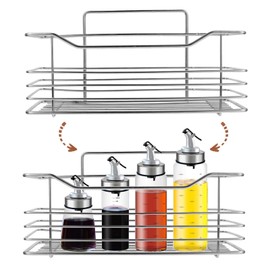 Unomor Stainless Steel Storage Rack Tile Shower Shelf Wall Mounted Shelves Kitchen Wall Rack Spices Rack Organizer Shampoo Holder Condiment Holder Wall Mount Shelf Shampoo Shelf Silver