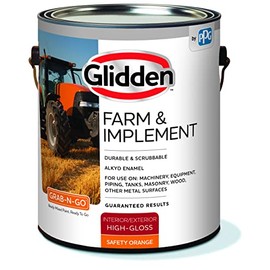 Glidden Farm & Implement Alkyd Enamel Interior/Exterior Paint for use on Machinery, Equipment, Masonry, and Other Metal Surfaces, 1 Gallon, High Gloss, Safety Orange