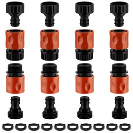 16 Pieces Garden Hose Quick Connect Fittings,Plastic Water Hose Quick Connect Fittings Plastic Fitting Adapter for Hose 3/4 Inch GHT Male and Female Connectors with 10 Pieces Rubber Washer（Red）