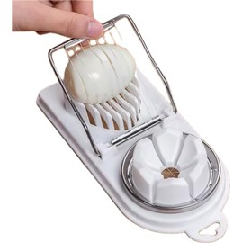 Cortador de Huevos Multiusos, Rebanador de Acero Inoxidable con 2 Estilos de Corte, 8.7 x 20 cm, para Huevos Duros, Queso, Fresas, Champiñones, Kiwis, Color Blanco
