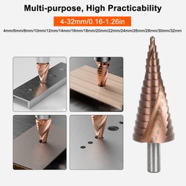 4-32mm/15 Step Drill Bit, Step Drill, Riaming Bit, Cobalt High Speed Steel, High Hardness Step Bit, Hexagonal Shaft, Drill Blade for DIY, Woodworking, Metal, Plastic, Stainless Steel, Iron, Copper,