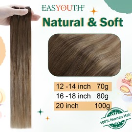 Easyouth Wire Hair Extensions Human Hair Balayage Dark Brown Ombre Chestnut Brown with Ash Blonde Hair Extensions Secret Wire Hairpiece Human Hair with Adjustable Clips 14inch 70g