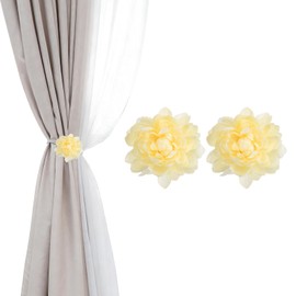 PATIKIL Lotus Flower Curtain Tiebacks, 2 Pcs Artificial Floral Curtain Tie Clips, Modern Curtain Holder Buckles, Window Drapery Decorative Clips for Home, Room, Office, Yellow