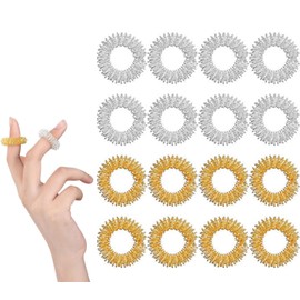 Massage Rings for Fingers, 16 Pieces Massage Ring, Anti-Stress Acupressure Rings, Acupressure Rings Fingers for Children, Adults, High Working Pressure (Gold, Silver)