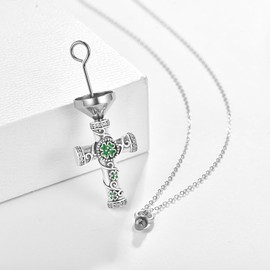 KINGWHYTE Cross Necklace 925 Sterling Silver Ashes Necklace Four Leaf Clover Necklace Clover Ashes Keepsake Ashes Christian Jewellery for Women Men