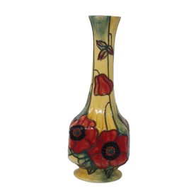 Old Tupton Ware Yellow Poppy Bud Vase 7" Hand Made & Painted Tube Lined 1691