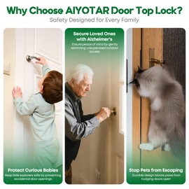 AIYOTAR 2 Pack Child Proof Door Top Lock, Child Safety Door Top Lock, Top Door Lock for Kids Safety, Adjustable Child Locks for Door, Sliding Door Lock for Kids Safety, Sturdy Metal, White
