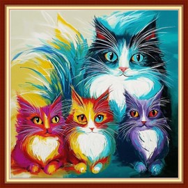 Redxing Stamped Cross Stitch Kits Embroidery kit for Beginners Adults Full Range of Embroidery Patterns Starter Kits DIY Printed Cross Stitch Kits Needlepoint Kits 11CT-Colorful Cats 18x18 inchs