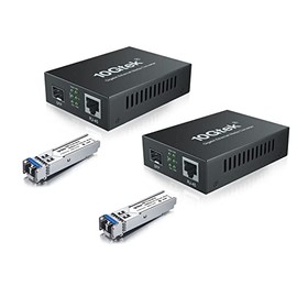 A Pair of Gigabit Single-Mode LC Fiber to Ethernet Media Converter (SFP LX Modules Included),1.25G Fiber Media Converter, 1000Base-LX to 10/100/1000Base-TX, 1310nm, SMF, Transmission up to 20-KM