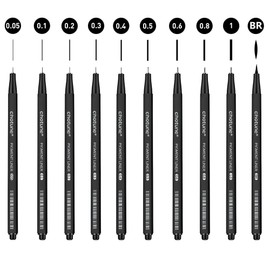 RONLADO Bolígrafo de Dibujo Negro 10 Piezas,Plumas de Caligrafía,Plumines,Bolígrafos para Dibujar de Diferentes Tamaños,Bolígrafos de Delineador Fino para Bocetos,Cómic, Ilustración de Artista