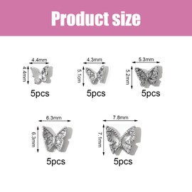 RTRTGS 25 Pieces Alloy Butterfly Nail Charms Silver Metal Butterfly Nail Art Pendant Rhinestones for Nails Nail Gemstones Jewellery