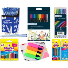 Complete 100-Piece Stationary Set for All Your Writing and Creative Needs, Colouring Pencils, Markers, Highlighters