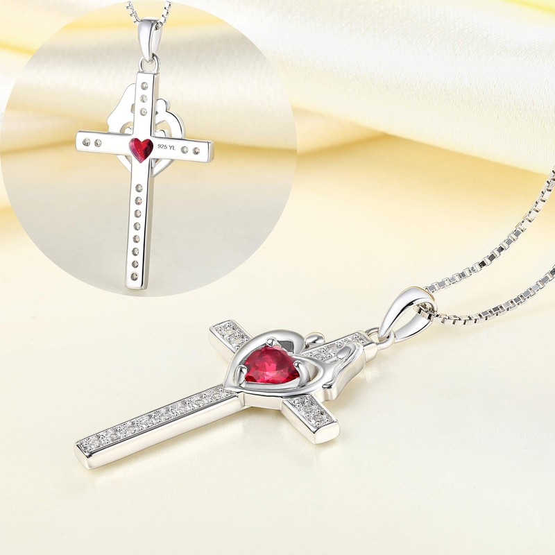 YL Mom Cross Necklace 925 Sterling Silver Mother Pendant Created