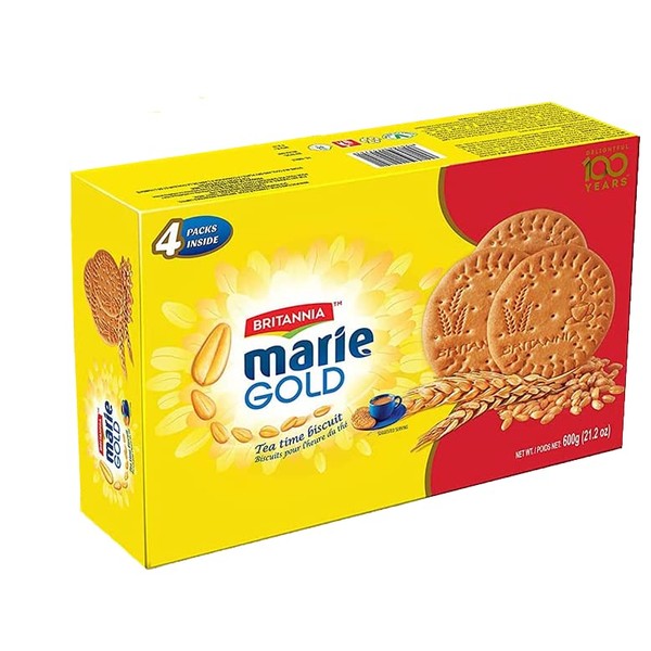 BRITANNIA Marie Gold Cookies 21.16oz (600g) - Biscuits Pour l'heure du thé - Crispy Tea Time Snack - Delicious Grocery Cookies - Suitable for Vegetarians (Pack of 1)