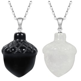 mookaitedecor 2pcs Clear Quartz Crystal Necklace Black Obsidian Necklace Hazelnut Pendant Necklace for Men Women, Semi Precious Stone Necklace Reiki Healing Crystal Necklace Unique Jewellery Gift