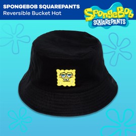 Spongebob Squarepants Bucket Hat, Packable Travel Hat, Reversible Wide Brim Summer Cap, Black and Yellow, One Size