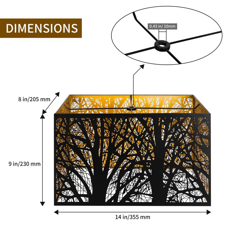 Metal Large Rectangular Lampshade For Table Lamp Floor Lamps,8"×14"×9" Black