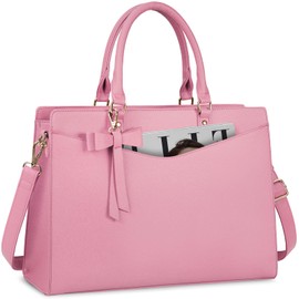 RAINSMORE Laptop Bag for Women 15.6 Inch PU Tote Bag Business Office Work Bag Waterproof Briefcase Computer Tote Lightweight Handbag Shoulder, Pink