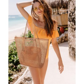 Tocizhka Mesh Beach Tote Bag for Women Large Summer Shoulder Bags with Inner Pocket Soft Pool Bag for Travel Swim Essentials