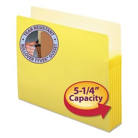 Smead Products - Smead - 5 1/4" Expansion Colored File Pocket, Straight Tab, Letter, Yellow - Sold As 1 Each - 6 1/2" high gussets reinforced at top with Tyvek strip. - Back of pocket lined with Manila for additional strength and identification of subjec