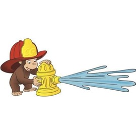 WiggleWalls 7 in Curious George Fireman Fire Hydrant Decal Monkey Removable Peel Self Stick