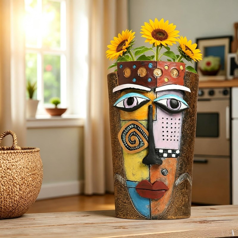 Picasso Abstract Face Planters Flower Pots, Handmade Resin Pots for