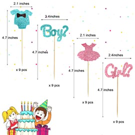 Chewarelly 36 Pack Boy or Girl Theme Cupcake Toppers Baby Shower Cupcake Picks for Gender Reveal, Kids Birthday Party Decoration(Style 1)