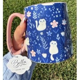 10 Strawberry Street CATS & Flowers Bella 10 Strawberry Street Blue & Pink Mug Gift Tag