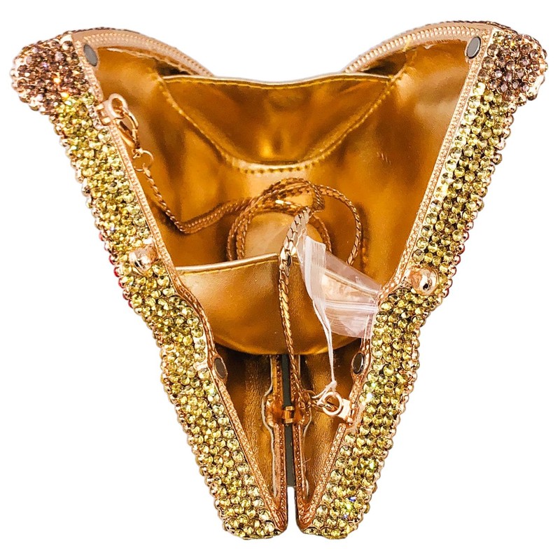 Usuisy Novelty 3D Pizza Shape Women Crystal Clutch Evening Bag