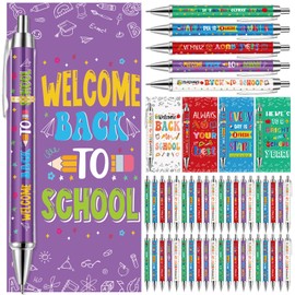 Jetec 50 Sets Back to School Ballpoint Pens Click Retractable Gift Prizes Include 50 Ballpoint Pens 50 Cards 50 Bags 50 Ties for Party Favors Office Teacher School Exchange