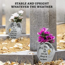 Cemetery flowers for grave Angel and Cross Cemetery Cemetery Memorial Vase, Cemetery Flower Grave,2-piece Angel Cemetery vase with iron Spikes ,Garden decoration Memorial Gift for Lost Love (1white)
